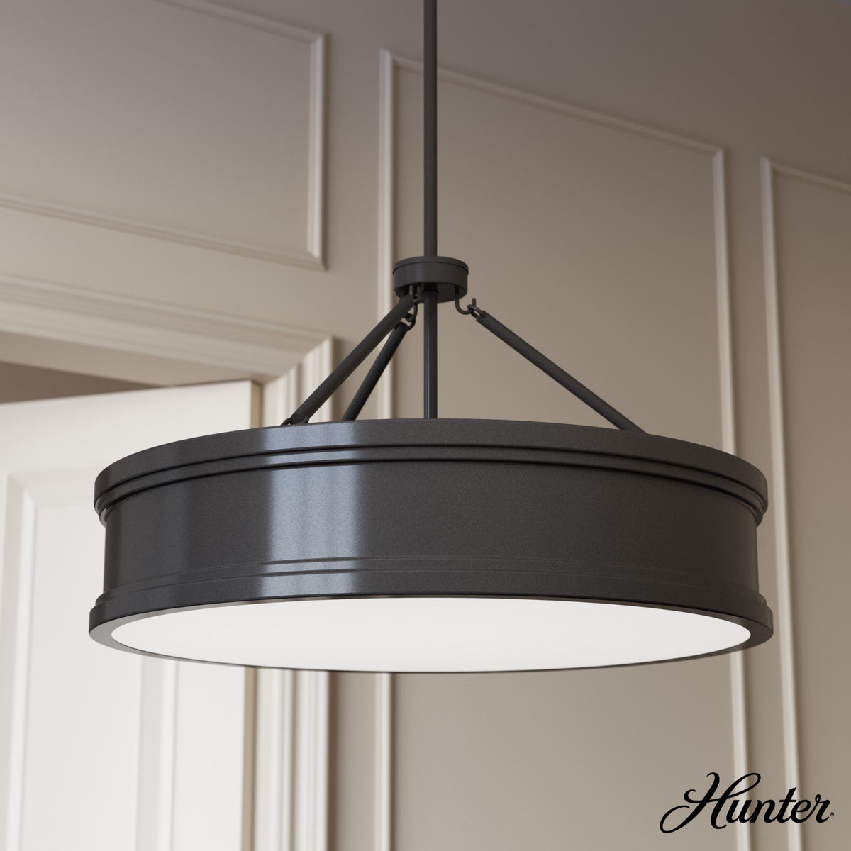 Hunter Capshaw 6-Light Noble Bronze Traditional Frosted Glass Drum LED Large Hanging Kitchen Island Light