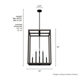 Hunter Squire Manor 8-Light Matte Black Modern/Contemporary Square LED Medium Hanging Kitchen Island Light
