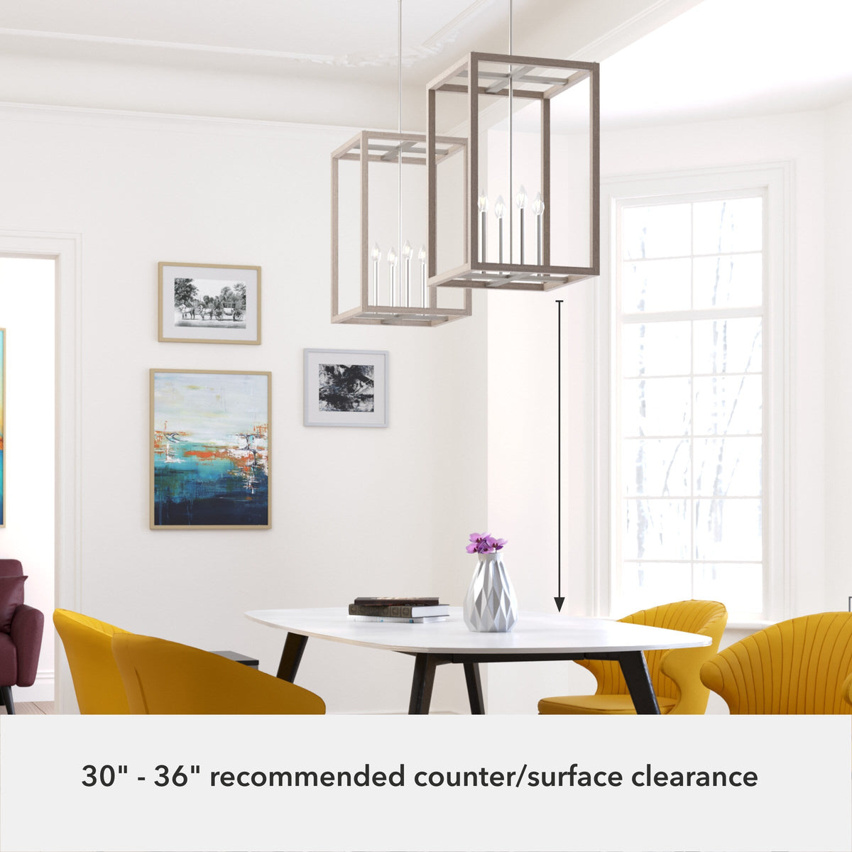 Hunter Squire Manor 4-Light Brushed Nickel Modern/Contemporary Square LED Medium Hanging Kitchen Island Light