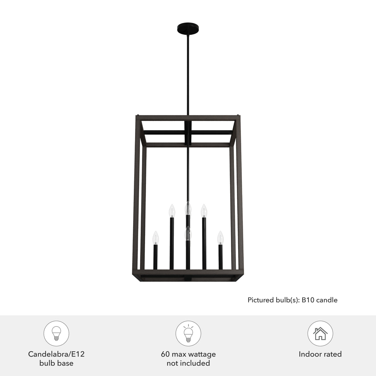 Hunter Squire Manor 8-Light Matte Black Modern/Contemporary Square LED Medium Hanging Kitchen Island Light