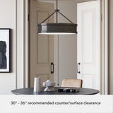 Hunter Capshaw 6-Light Noble Bronze Traditional Frosted Glass Drum LED Large Hanging Kitchen Island Light