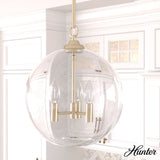 Hunter High Oaks 3-Light Palm Gold Transitional Seeded Glass Globe LED Medium Hanging Pendant Light
