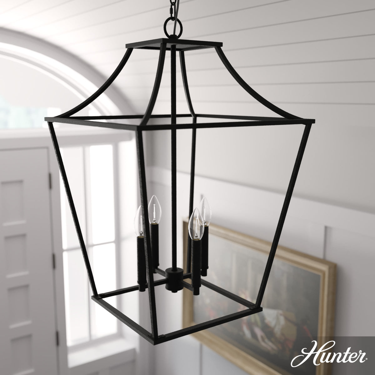 Hunter Laurel Ridge 4-Light Natural Iron Transitional Lantern LED Medium Hanging Kitchen Island Light