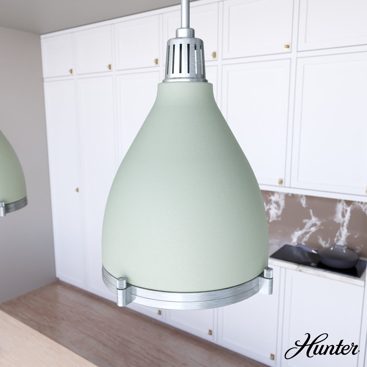 Hunter Bluff View 3-Light Soft Sage Transitional Clear Glass Dome LED Medium Hanging Pendant Light