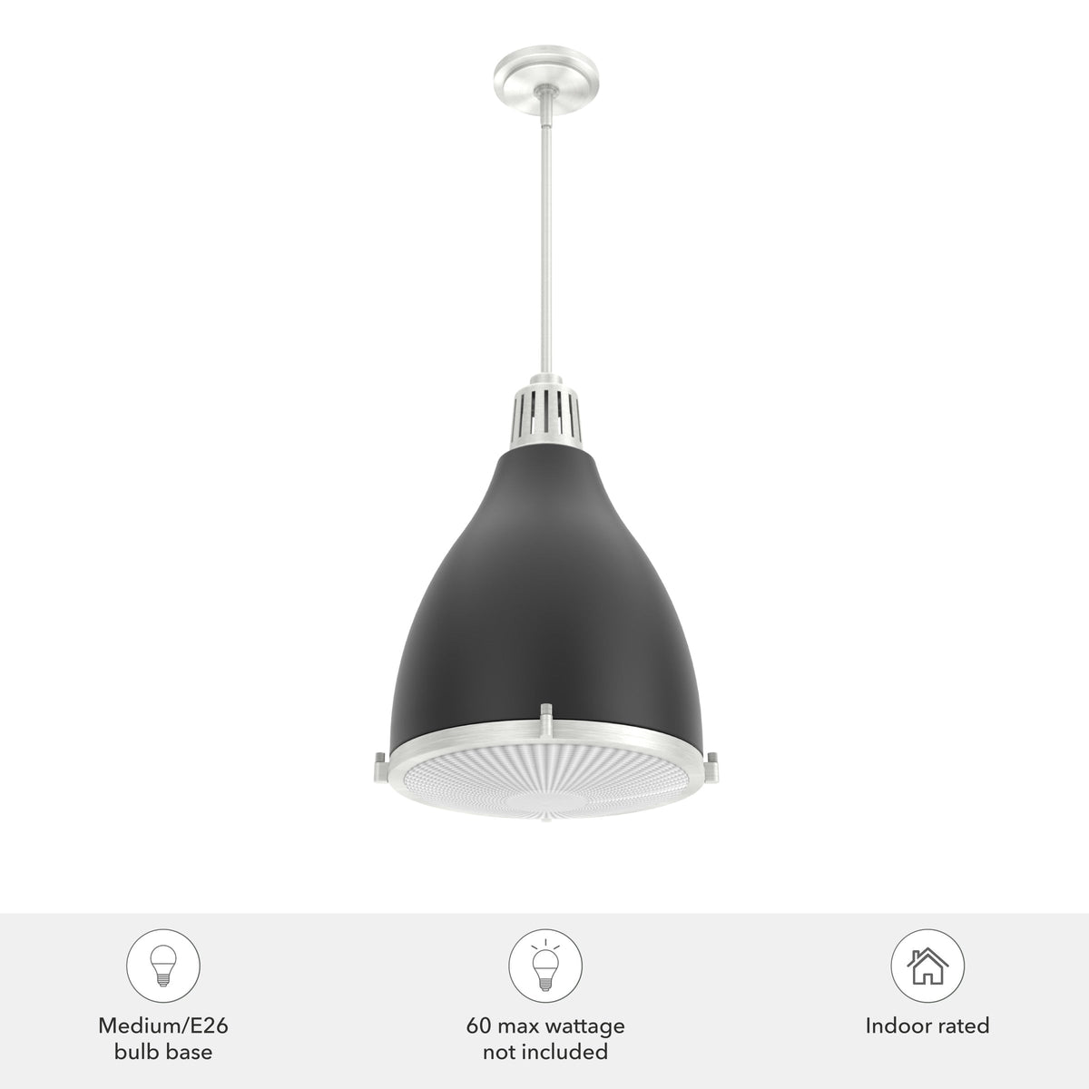 Hunter Bluff View 3-Light Flat Matte Black Transitional Clear Glass Dome LED Medium Hanging Kitchen Island Light
