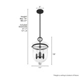 Hunter Belltown 3-Light Natural Iron Transitional Clear Glass Urn LED Medium Hanging Pendant Light