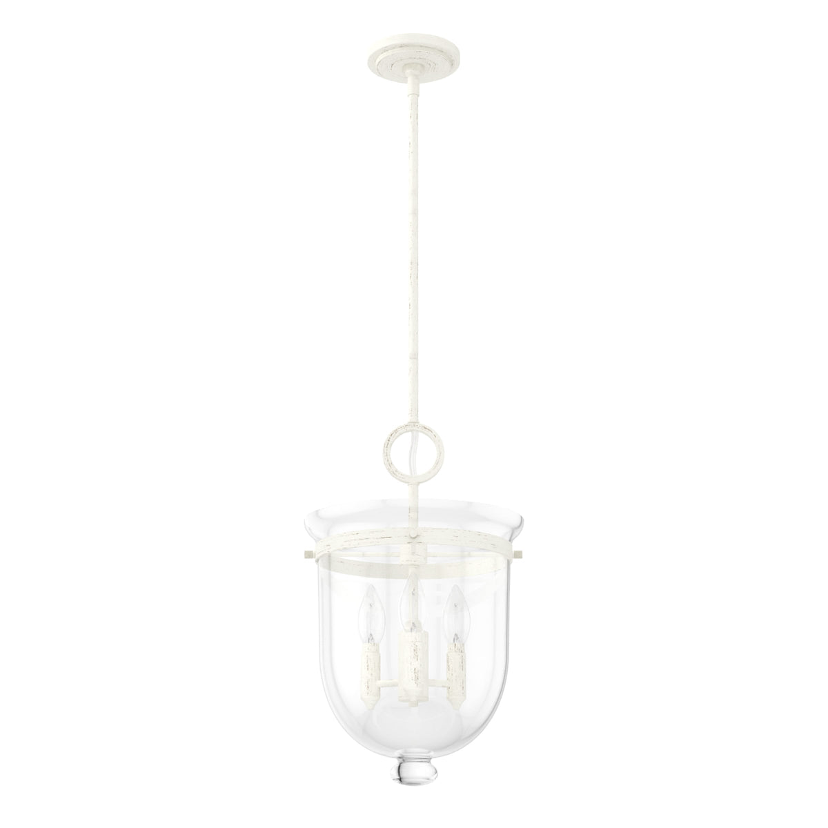 Hunter Belltown 3-Light Rustic White Transitional Clear Glass Urn LED Medium Hanging Pendant Light