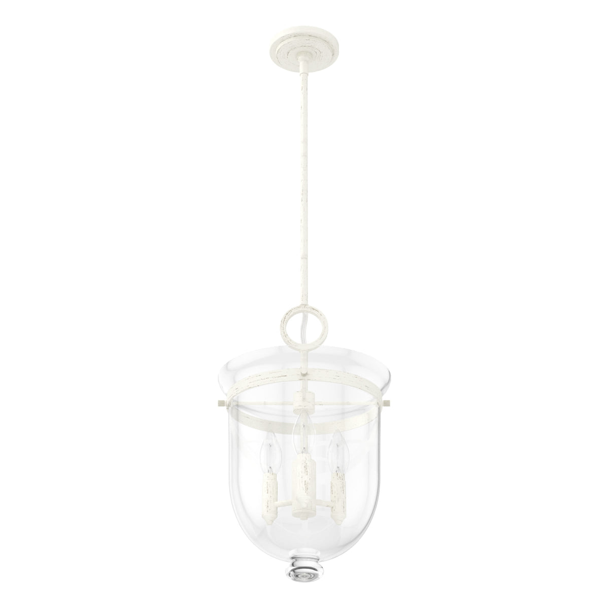 Hunter Belltown 3-Light Rustic White Transitional Clear Glass Urn LED Medium Hanging Pendant Light