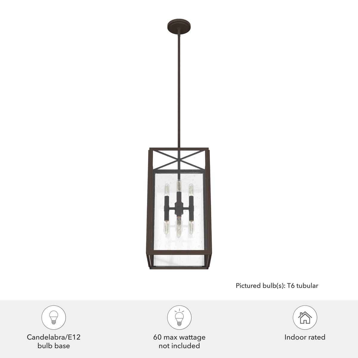 Hunter Felippe 8-Light Onyx Bengal Modern/Contemporary Seeded Glass Lantern LED Medium Hanging Pendant Light