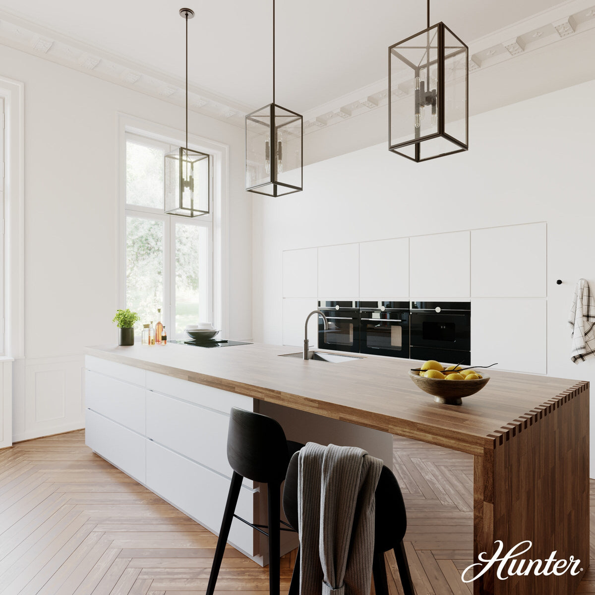 Hunter Felippe 8-Light Onyx Bengal Modern/Contemporary Seeded Glass Lantern LED Medium Hanging Pendant Light
