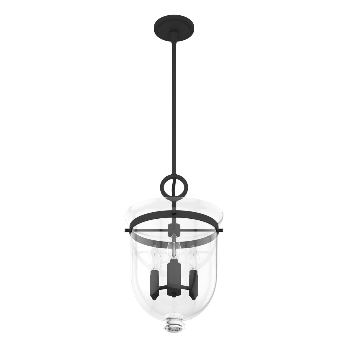 Hunter Belltown 3-Light Natural Iron Transitional Clear Glass Urn LED Medium Hanging Pendant Light