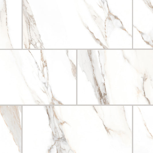 Statuario Crema 12-in x 24-in Polished Porcelain Marble Look Floor and Wall Tile (1.937-sq ft/ Piece)