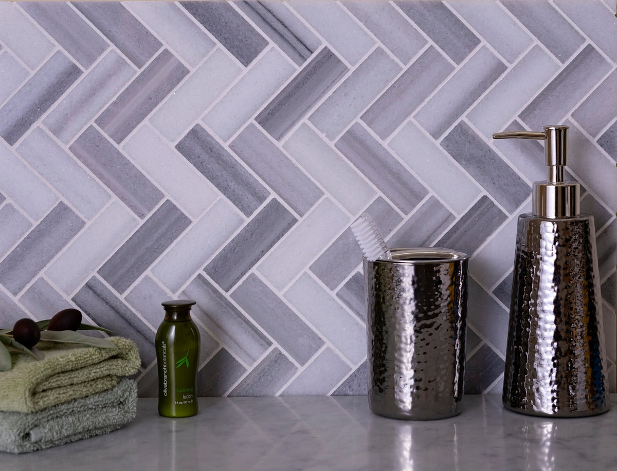 Apollo Tile (Sample) Gray 4-in x 4-in Polished Glass/Metal/Stone Marble Herringbone Floor and Wall Tile