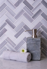 Apollo Tile (Sample) Gray 4-in x 4-in Polished Glass/Metal/Stone Marble Herringbone Floor and Wall Tile