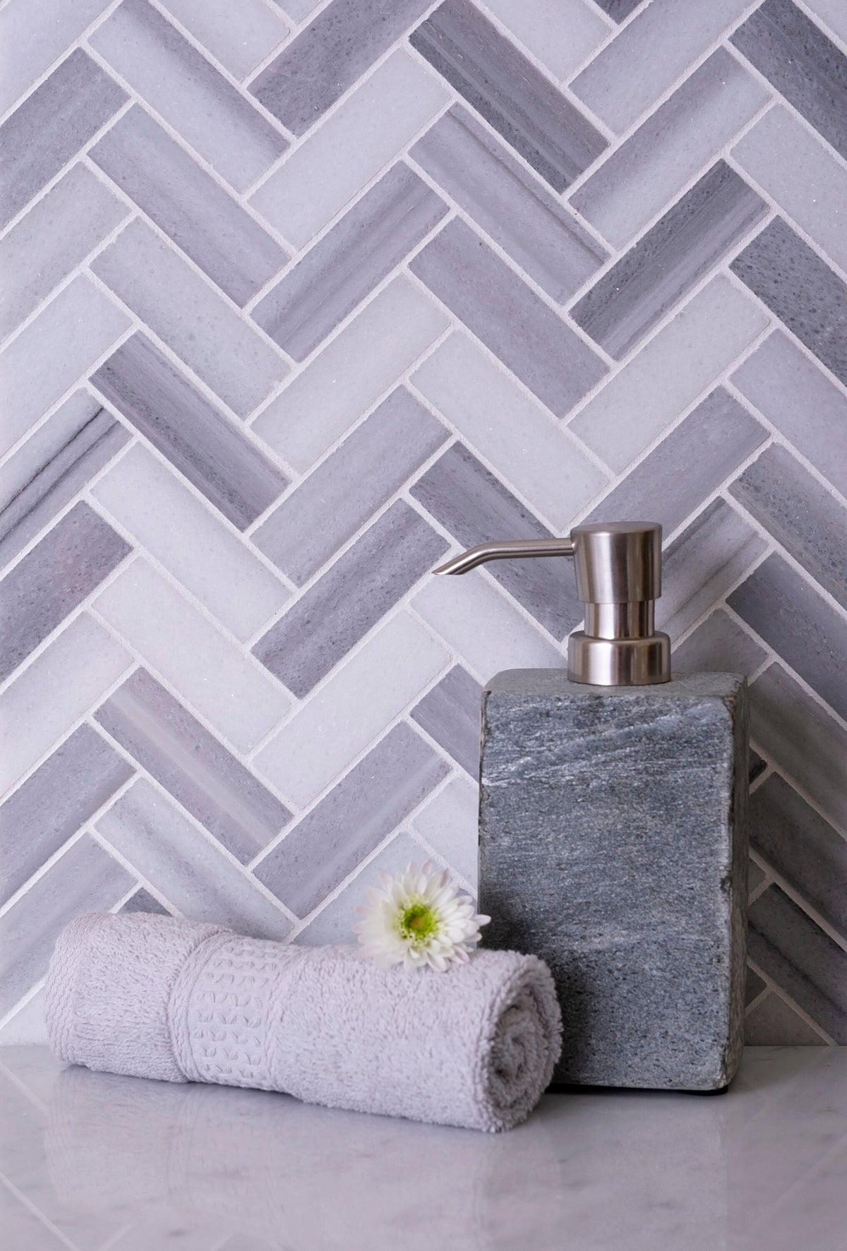Apollo Tile Grey 10-in x 12-in Polished Natural Stone Marble Herringbone Floor and Wall Tile (5.29-sq. ft/ Carton)