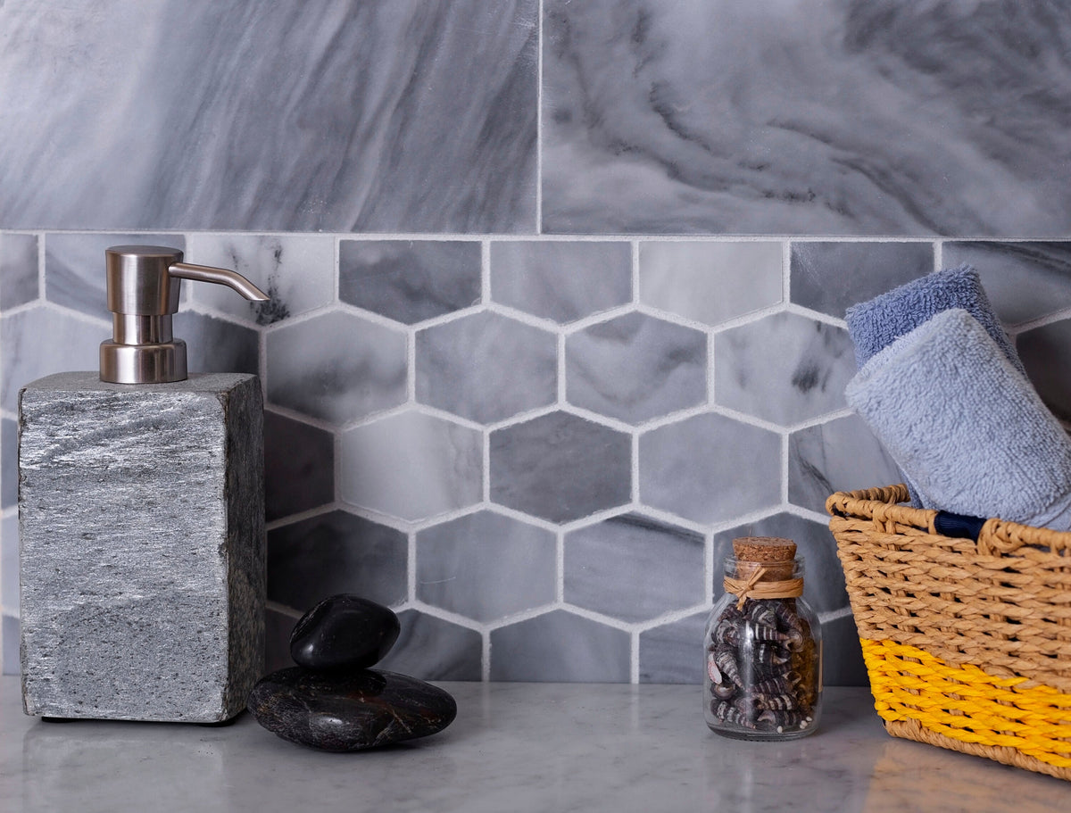 Apollo Tile Indigo Gray 12-in x 12-in Polished Natural Stone Marble Hexagon Patterned Floor and Wall Tile (4.88-sq. ft/ Carton)