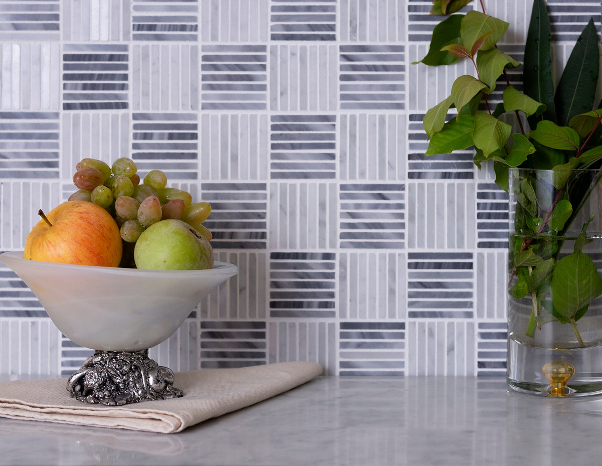 Apollo Tile (Sample) Floor and Wall Tile Gray and White 4-in x 4-in Polished Marble Linear Patterned Floor and Wall Tile