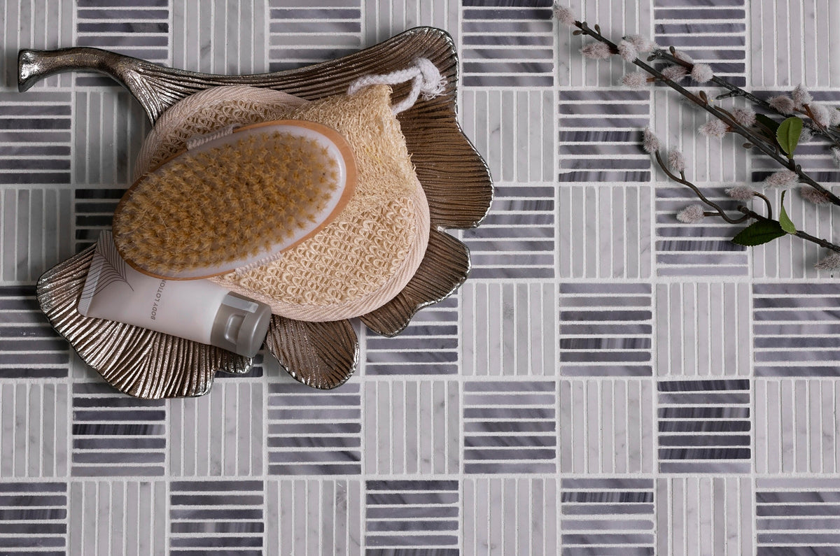 Apollo Tile (Sample) Floor and Wall Tile Gray and White 4-in x 4-in Polished Marble Linear Patterned Floor and Wall Tile