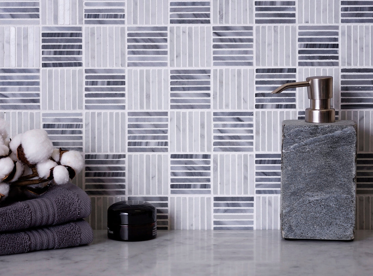 Apollo Tile (Sample) Floor and Wall Tile Gray and White 4-in x 4-in Polished Marble Linear Patterned Floor and Wall Tile