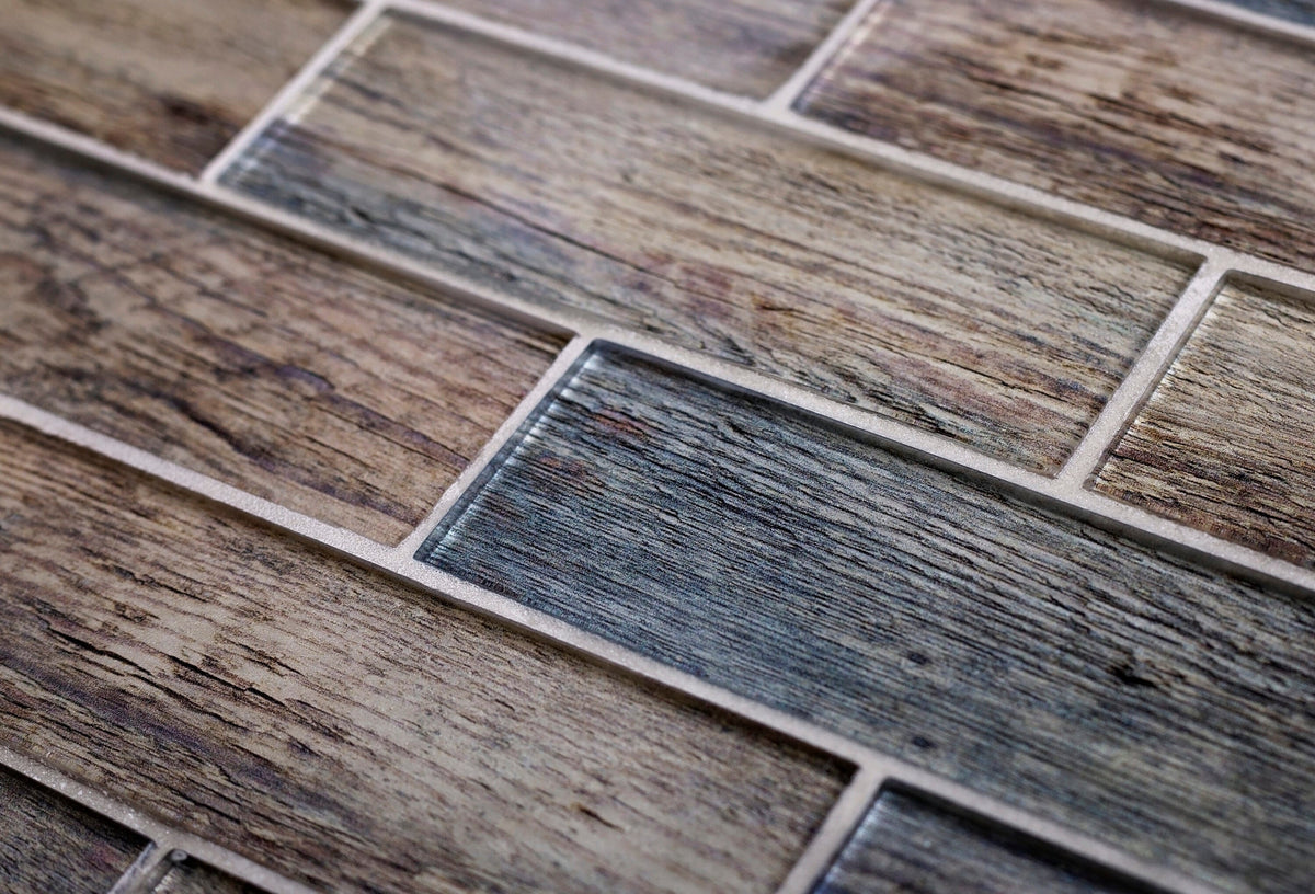 Apollo Tile (Sample) Brown, Blue 4-in x 4-in Glossy Glass Brick Subway Floor and Wall Tile