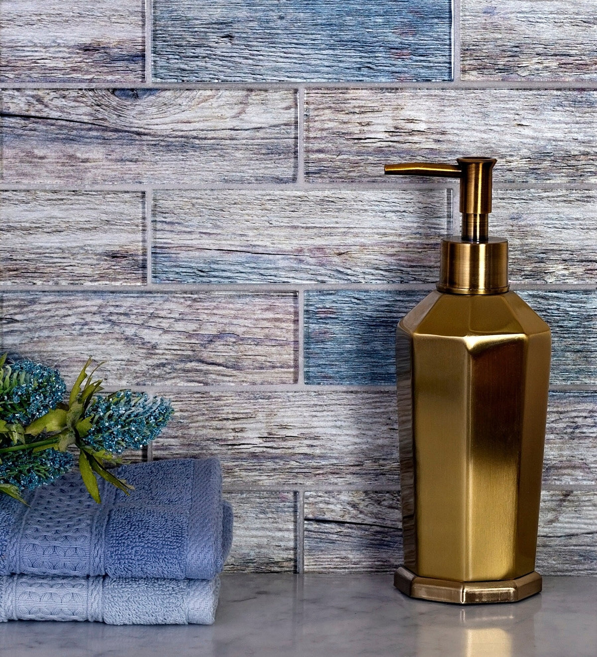 Apollo Tile (Sample) Brown, Blue 4-in x 4-in Glossy Glass Brick Subway Floor and Wall Tile