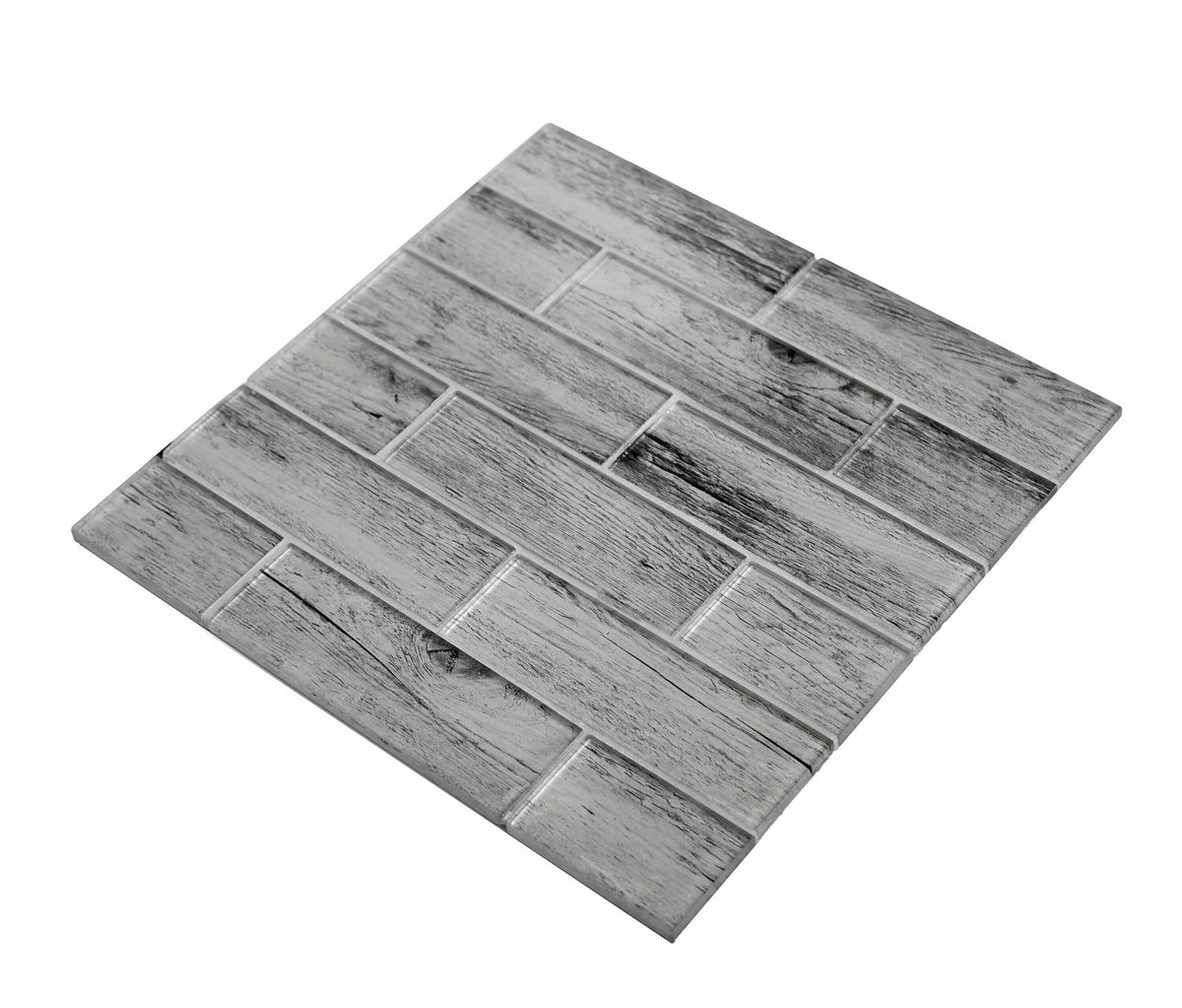Apollo Tile (Sample) Gray 4-in x 4-in Glossy Glass Brick Wood Look Floor and Wall Tile