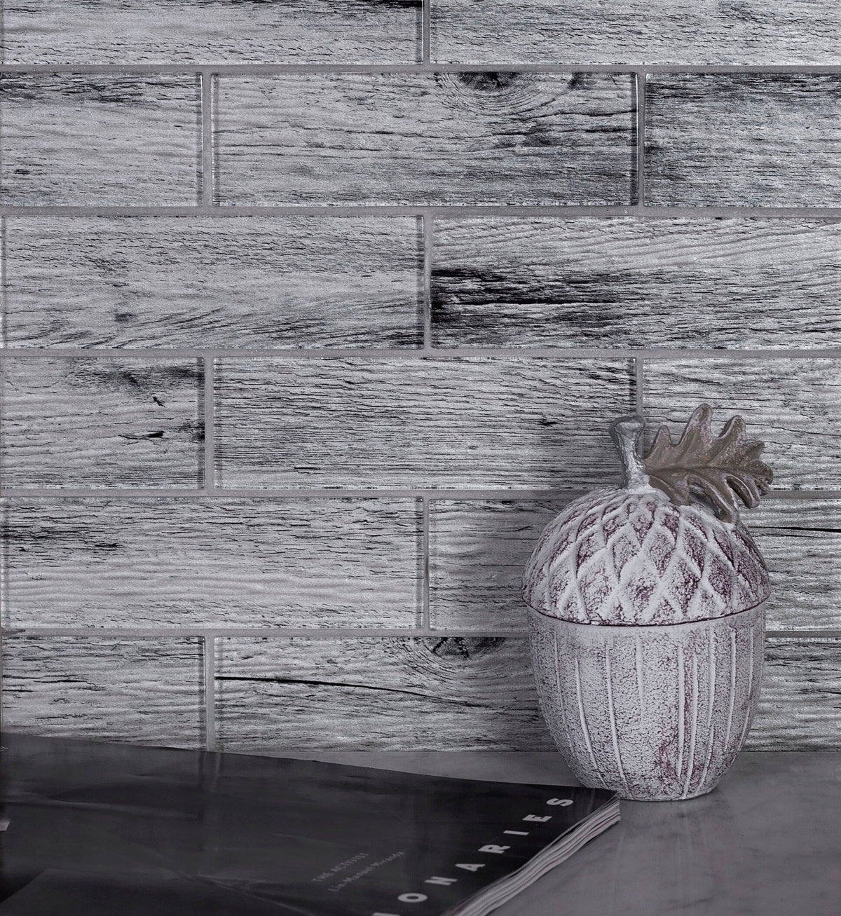 Apollo Tile (Sample) Gray 4-in x 4-in Glossy Glass Brick Wood Look Floor and Wall Tile