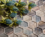Apollo Tile (Sample) Brown, Blue 4-in x 4-in Glossy Glass Honeycomb Wood Look Wall Tile