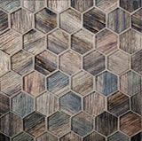 Apollo Tile (Sample) Brown, Blue 4-in x 4-in Glossy Glass Honeycomb Wood Look Wall Tile