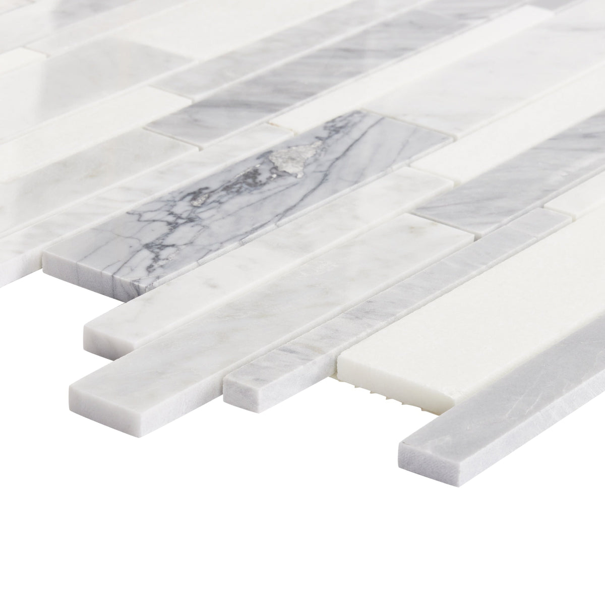 Elida Ceramica Bianca Blended 12-in x 12-in Polished Natural Stone Marble Linear Mosaic Wall Tile