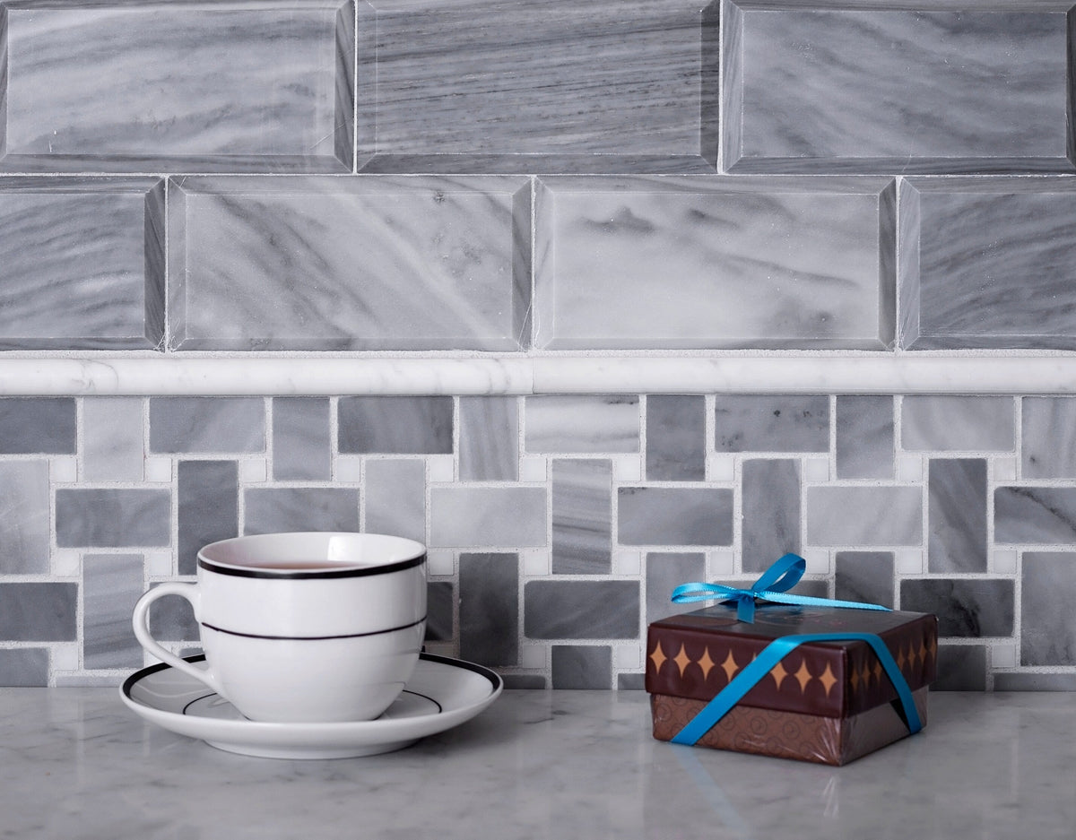 Apollo Tile (Sample) Indigo Porpoise Gray 4-in x 4-in Polished Marble Basketweave Marble Look Floor and Wall Tile