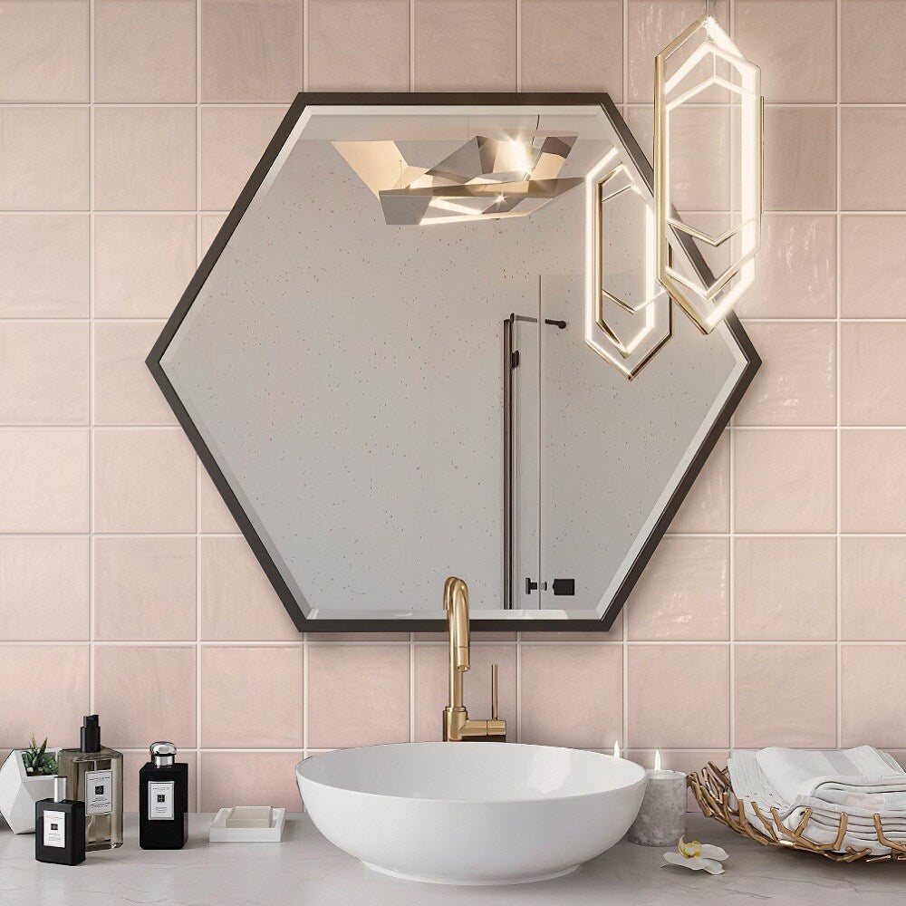 Apollo Tile (Sample) Chateau Soft Pink 4-in x 4-in Glossy Ceramic Marble Look Floor and Wall Tile
