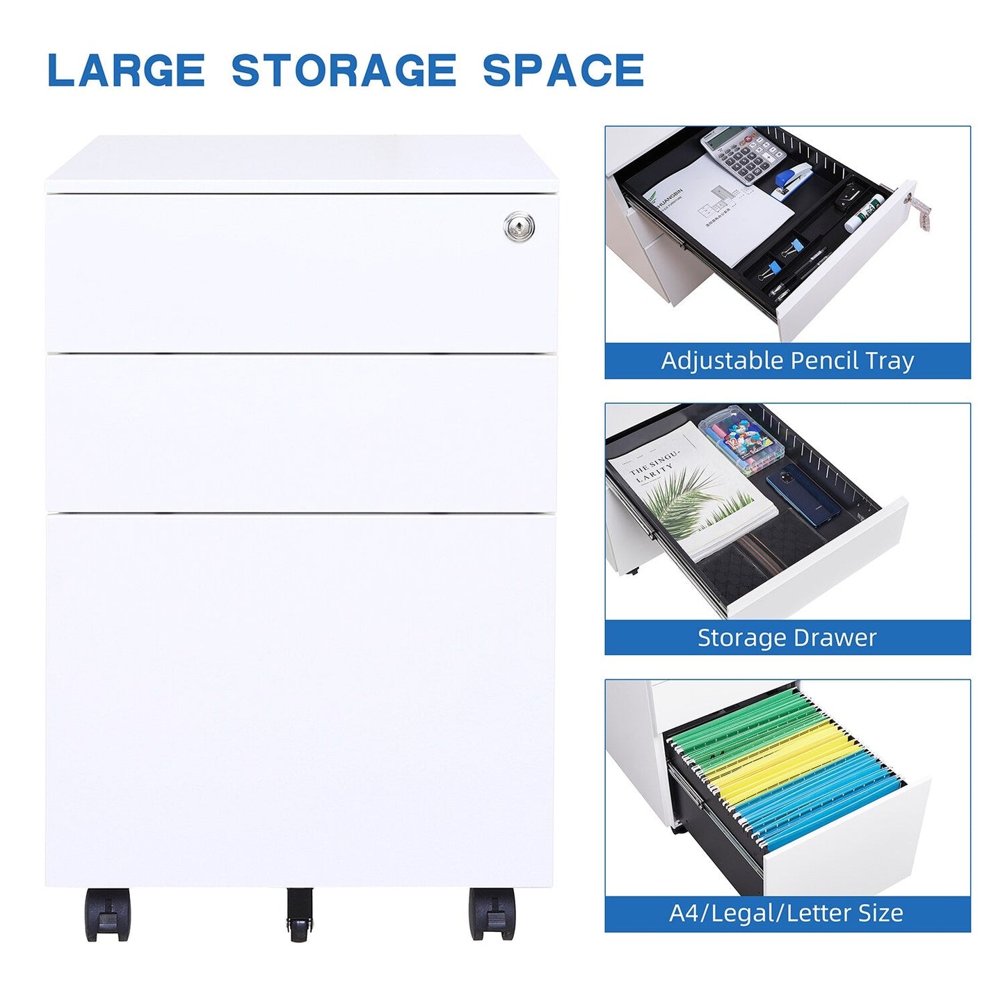 GZMR 3 Drawer File Cabinet White 3-Drawer 15.35-in File Cabinet