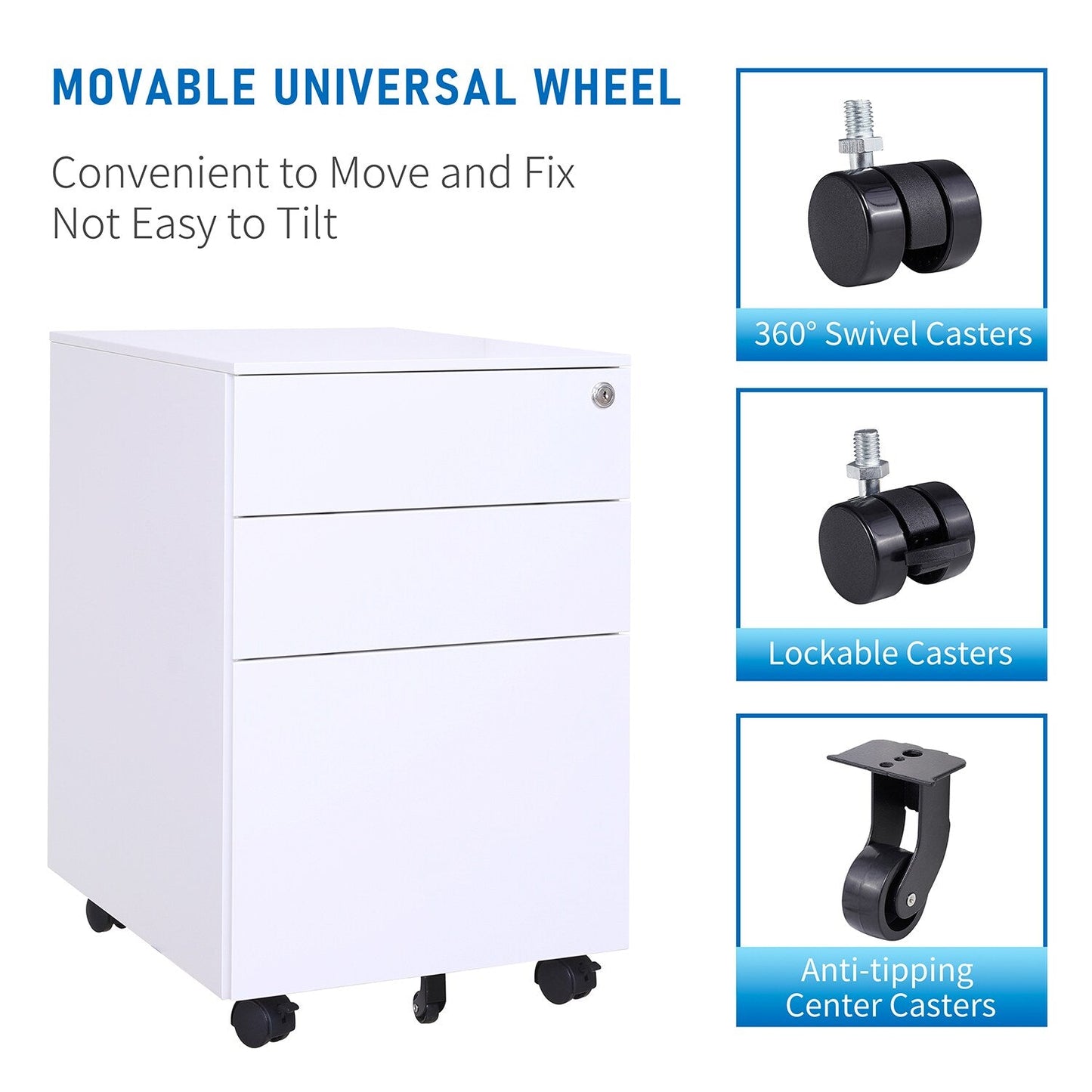 GZMR 3 Drawer File Cabinet White 3-Drawer 15.35-in File Cabinet