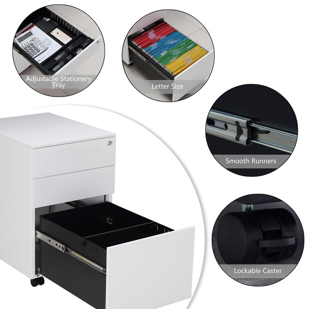 GZMR 3 Drawer File Cabinet White 3-Drawer 15.35-in File Cabinet