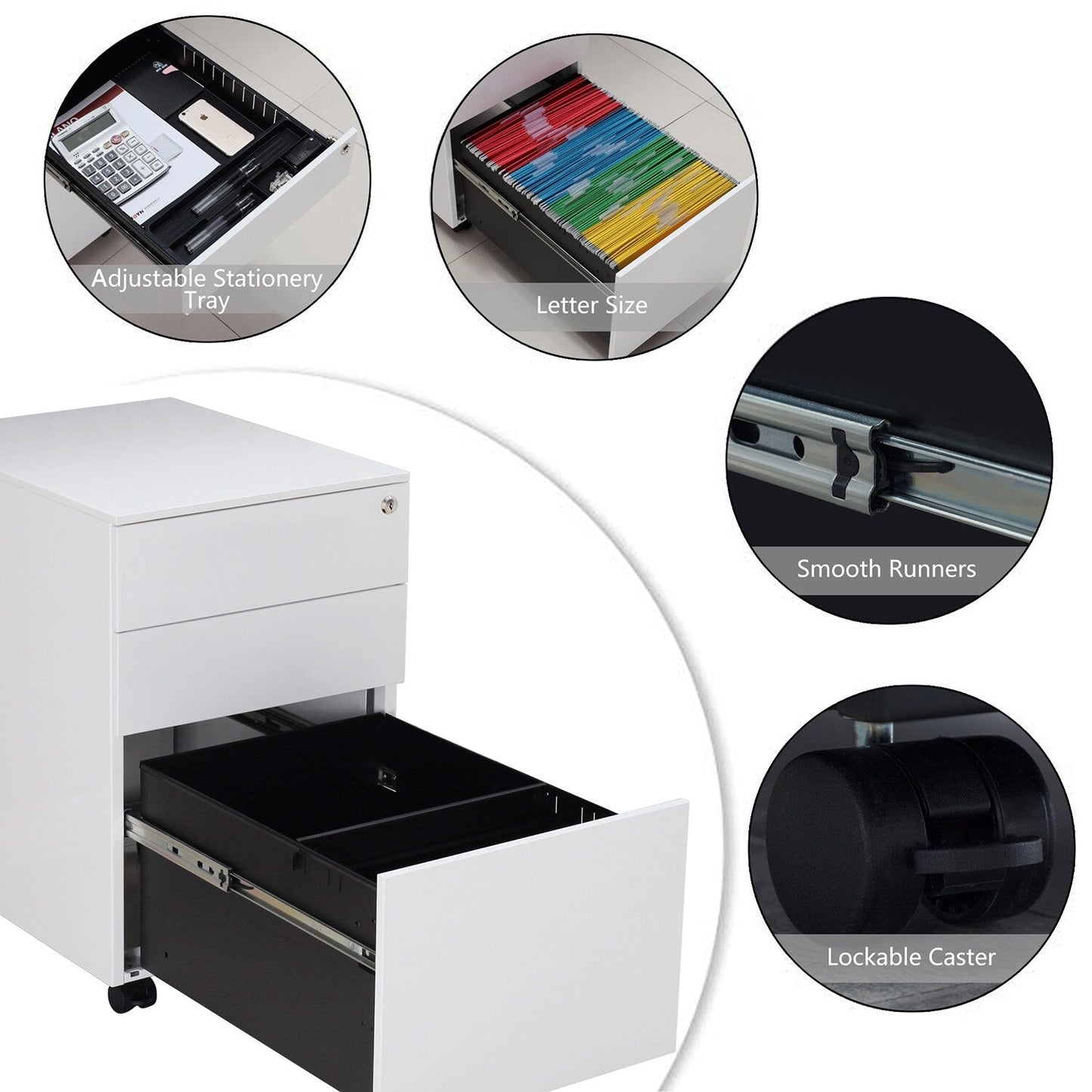 GZMR 3 Drawer File Cabinet White 3-Drawer 15.35-in File Cabinet