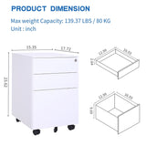 GZMR 3 Drawer File Cabinet White 3-Drawer 15.35-in File Cabinet