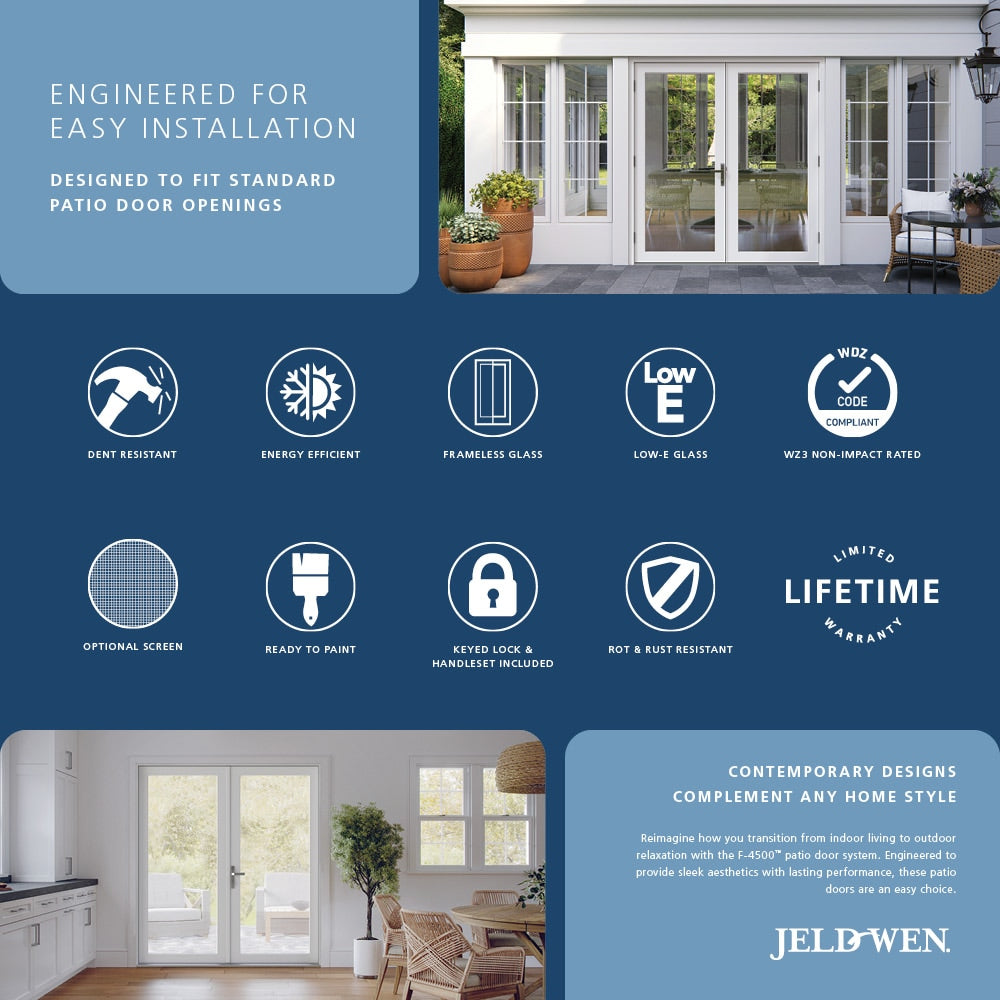 JELD-WEN 60-in x 80-in Fiberglass French, Left-hand outswing – feature callout