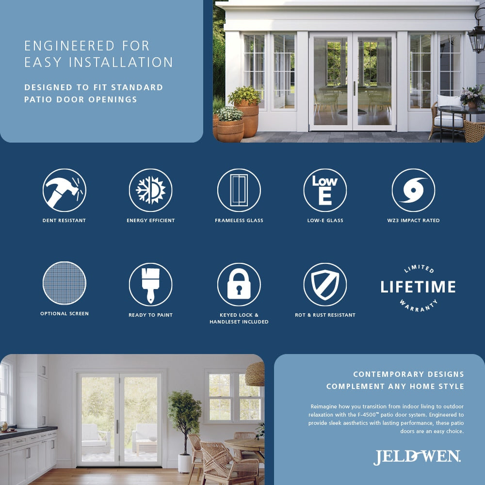 JELD-WEN 60-in x 80-in Fiberglass French, Left-hand outswing – feature callout