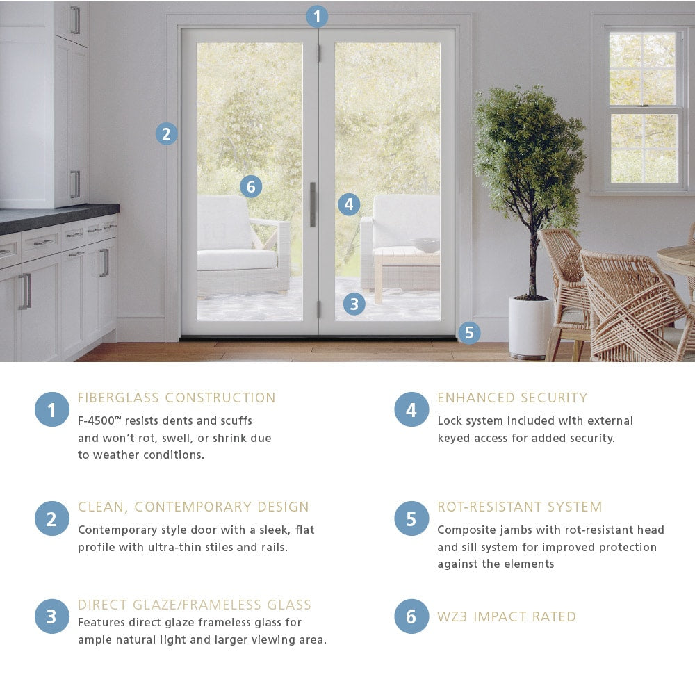 JELD-WEN 72-in x 80-in Fiberglass Folding, Right-hand folding – feature callout