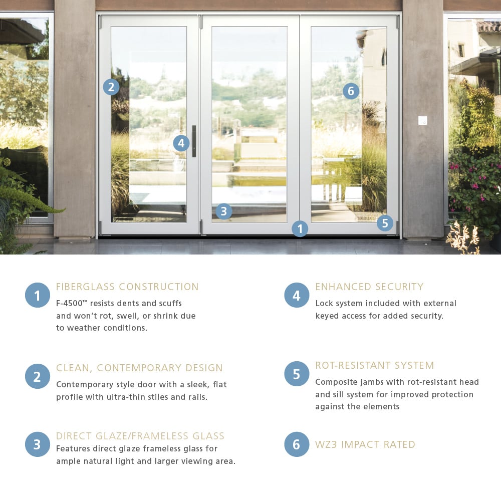 JELD-WEN 108-in x 80-in Fiberglass Folding, Right-hand folding – feature callout