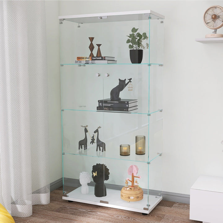 Nestfair Contemporary White Wood Display Cabinet- 31.7-in x 14.3-in x 64.7-in- 2 Doors, 4 Shelves- Tempered Glass, Solid Wood Particle Boards- Assembly Required