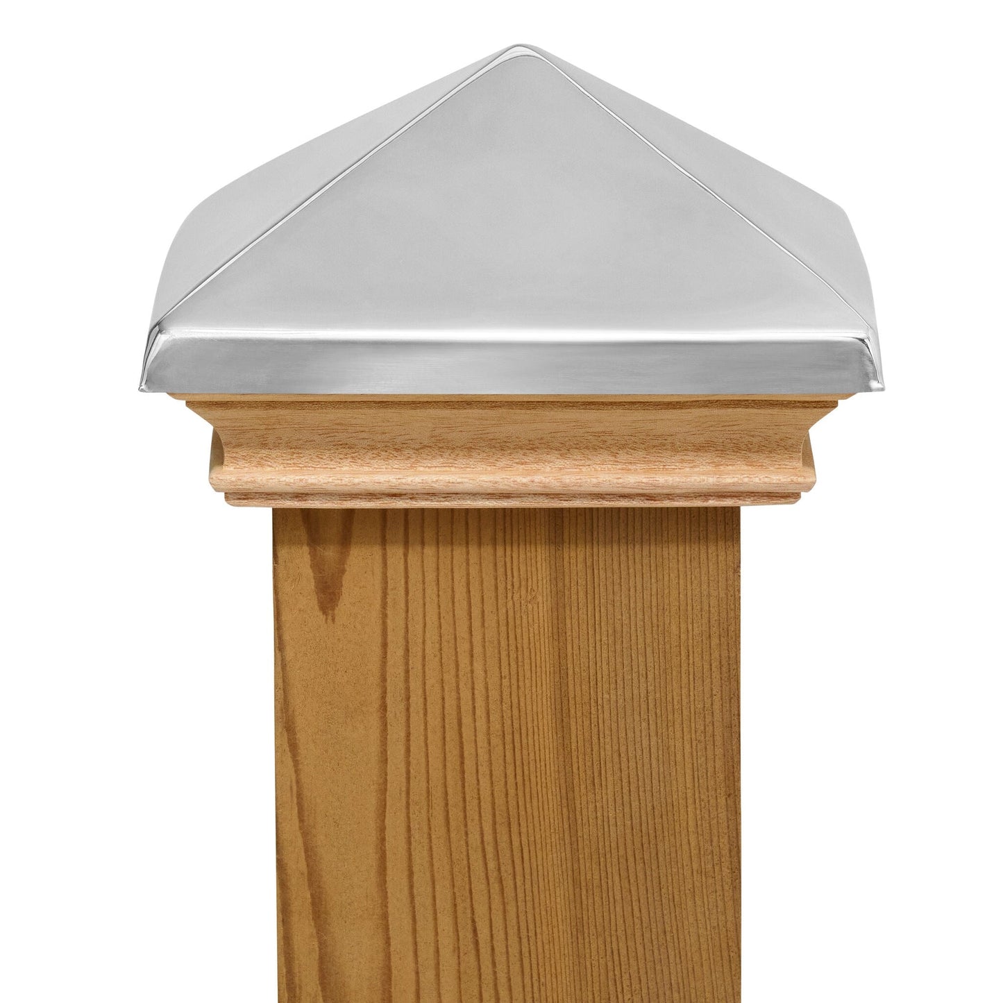 PERMAKAP 4-in x 4-in West Indies Pyramid One-Piece Sanded Stainless Steel Mahogany Deck Post Cap