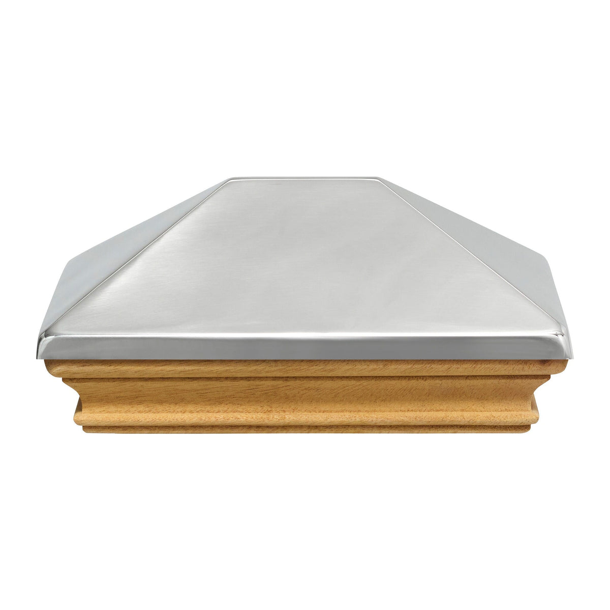 PERMAKAP 4-in x 6-in West Indies Pyramid One-Piece Sanded Stainless Steel Mahogany Deck Post Cap