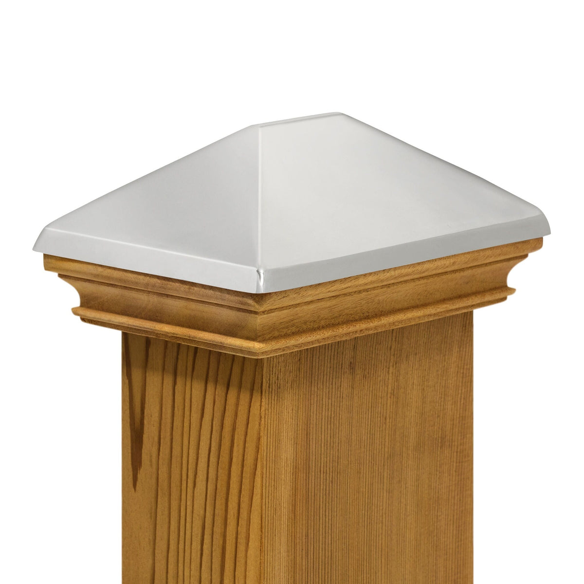 PERMAKAP 4-in x 6-in West Indies Pyramid One-Piece Sanded Stainless Steel Mahogany Deck Post Cap
