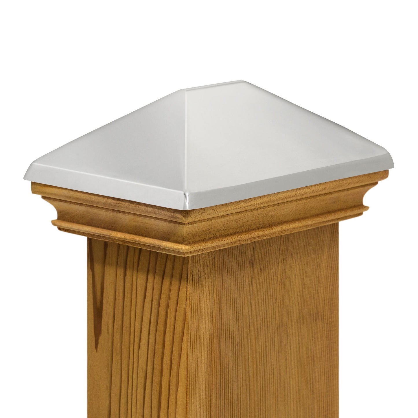 PERMAKAP 4-in x 6-in West Indies Pyramid One-Piece Sanded Stainless Steel Mahogany Deck Post Cap
