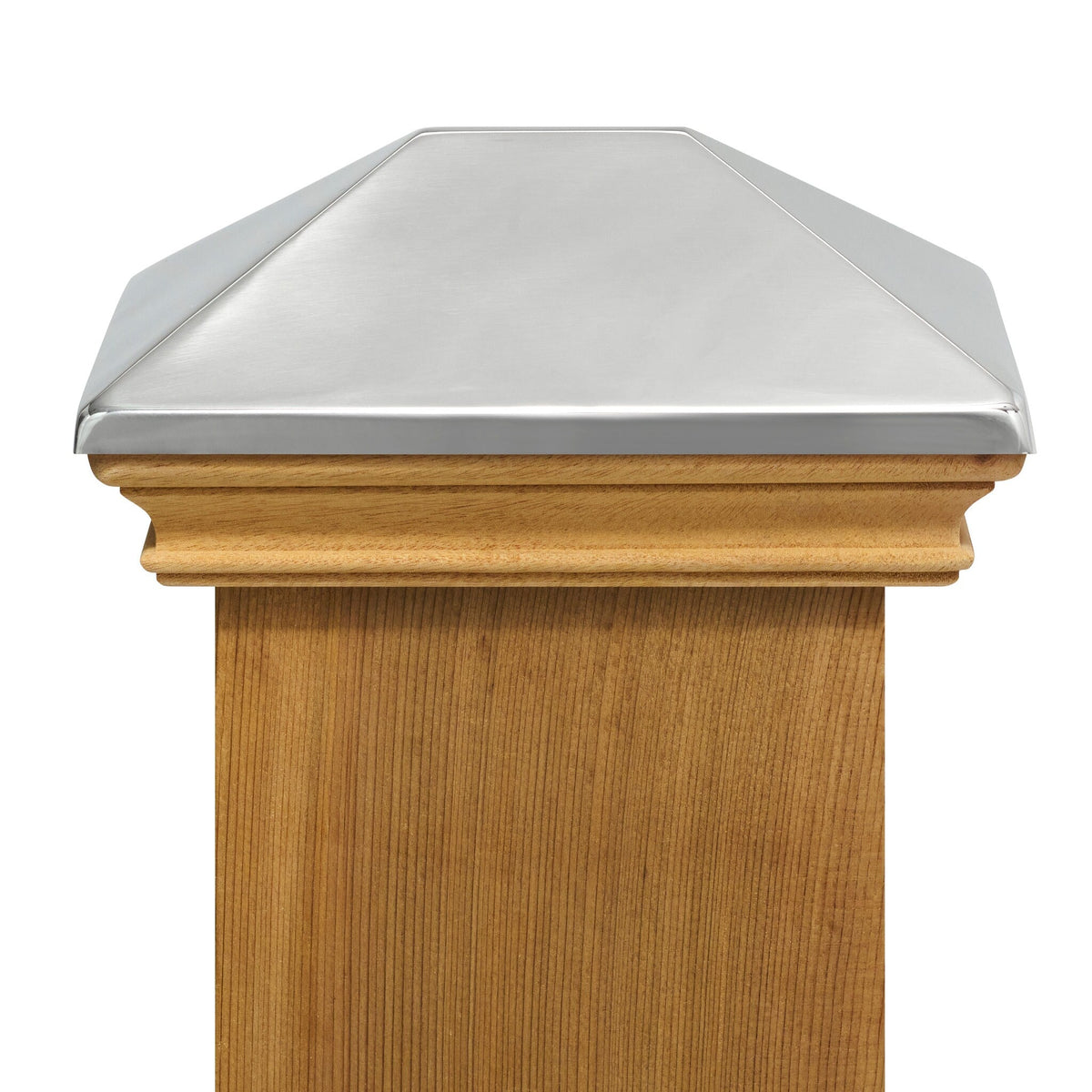 PERMAKAP 4-in x 6-in West Indies Pyramid One-Piece Sanded Stainless Steel Mahogany Deck Post Cap