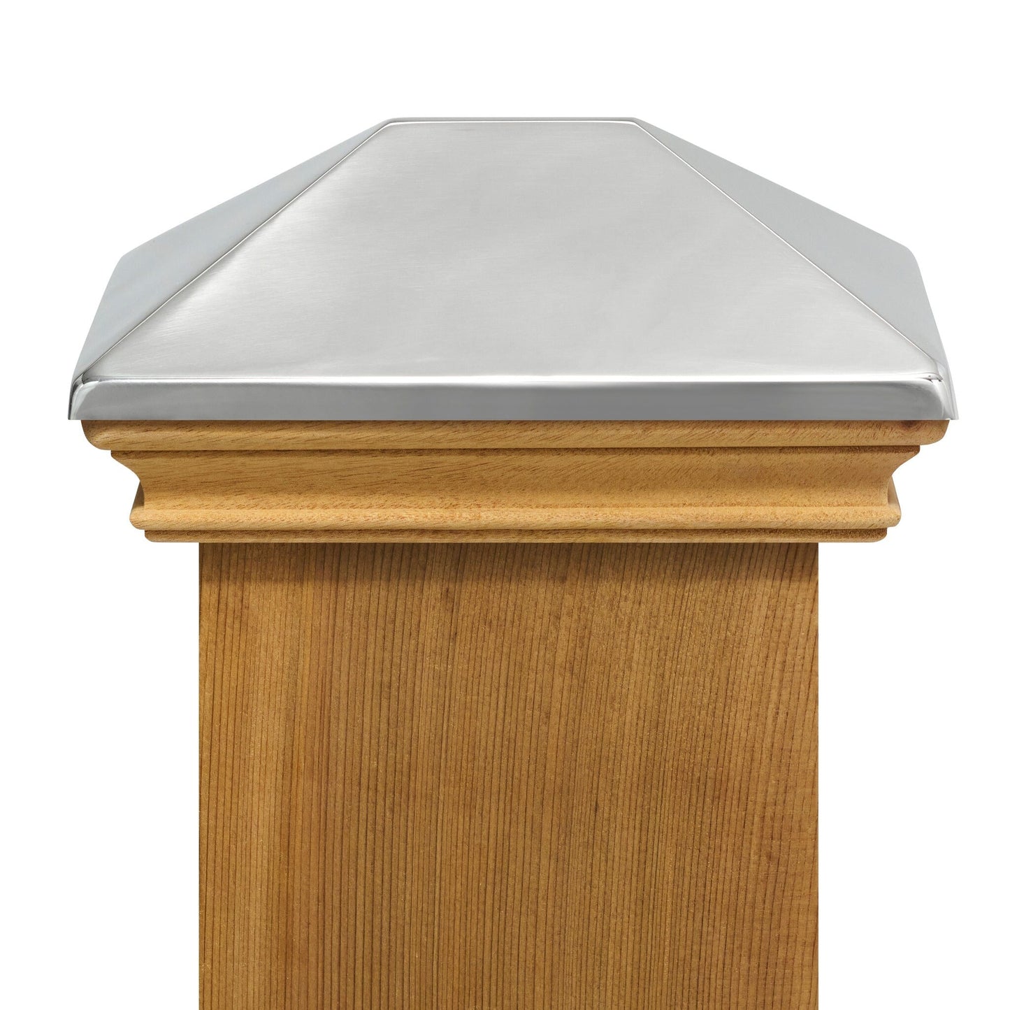 PERMAKAP 4-in x 6-in West Indies Pyramid One-Piece Sanded Stainless Steel Mahogany Deck Post Cap