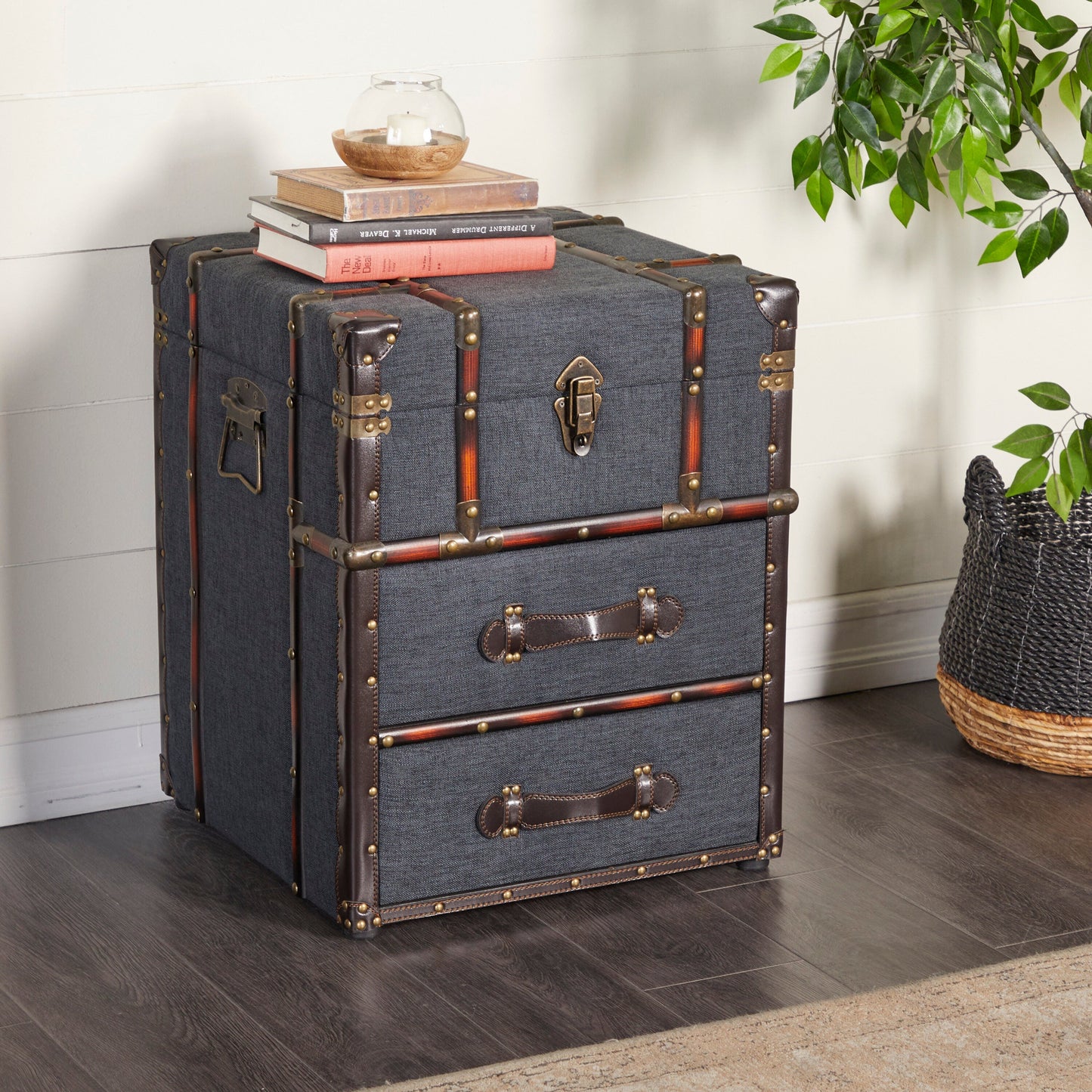 Grayson Lane Blue Upholstered 2 Drawer with Buckle Hinged Top 2-Drawer Accent Chest