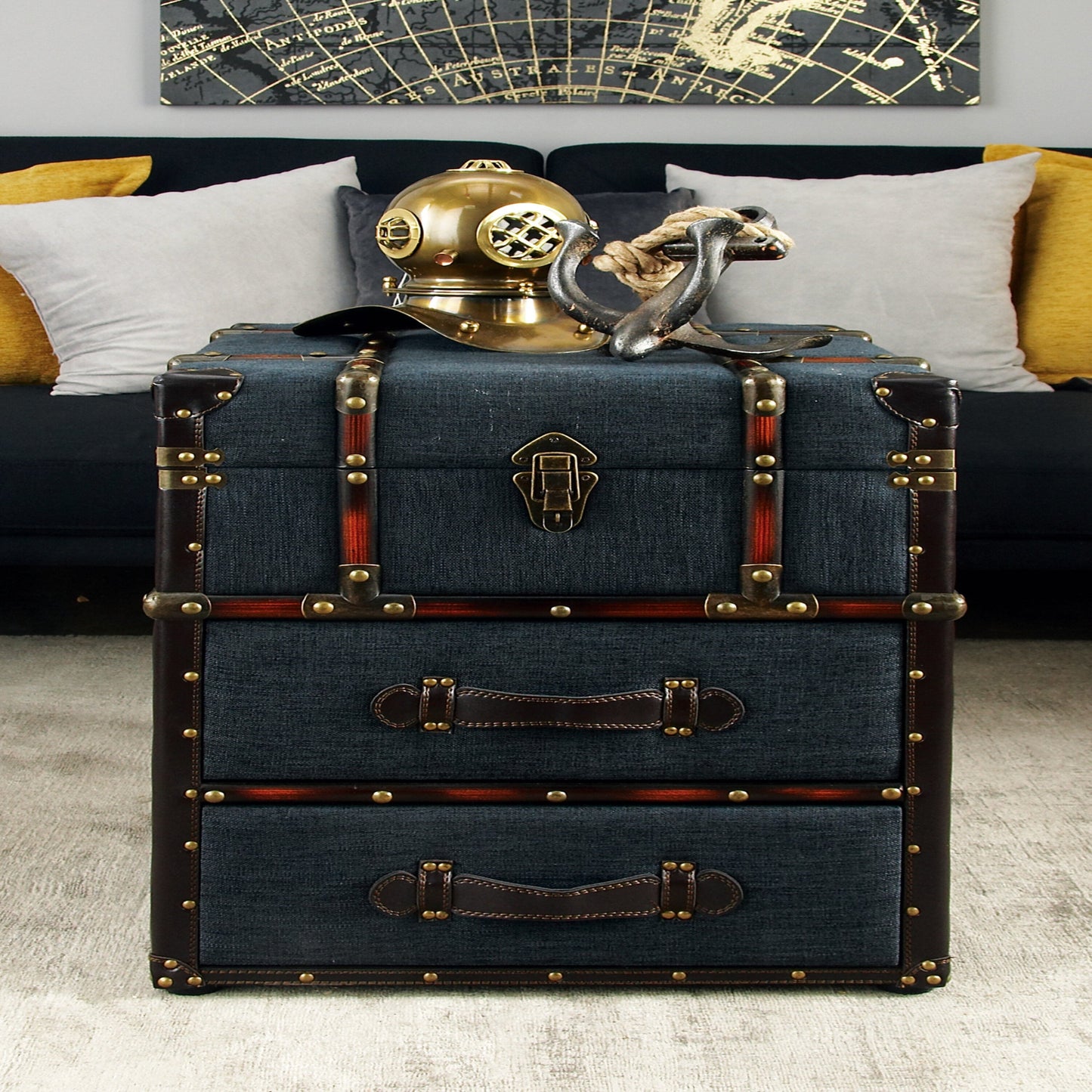 Grayson Lane Blue Upholstered 2 Drawer with Buckle Hinged Top 2-Drawer Accent Chest